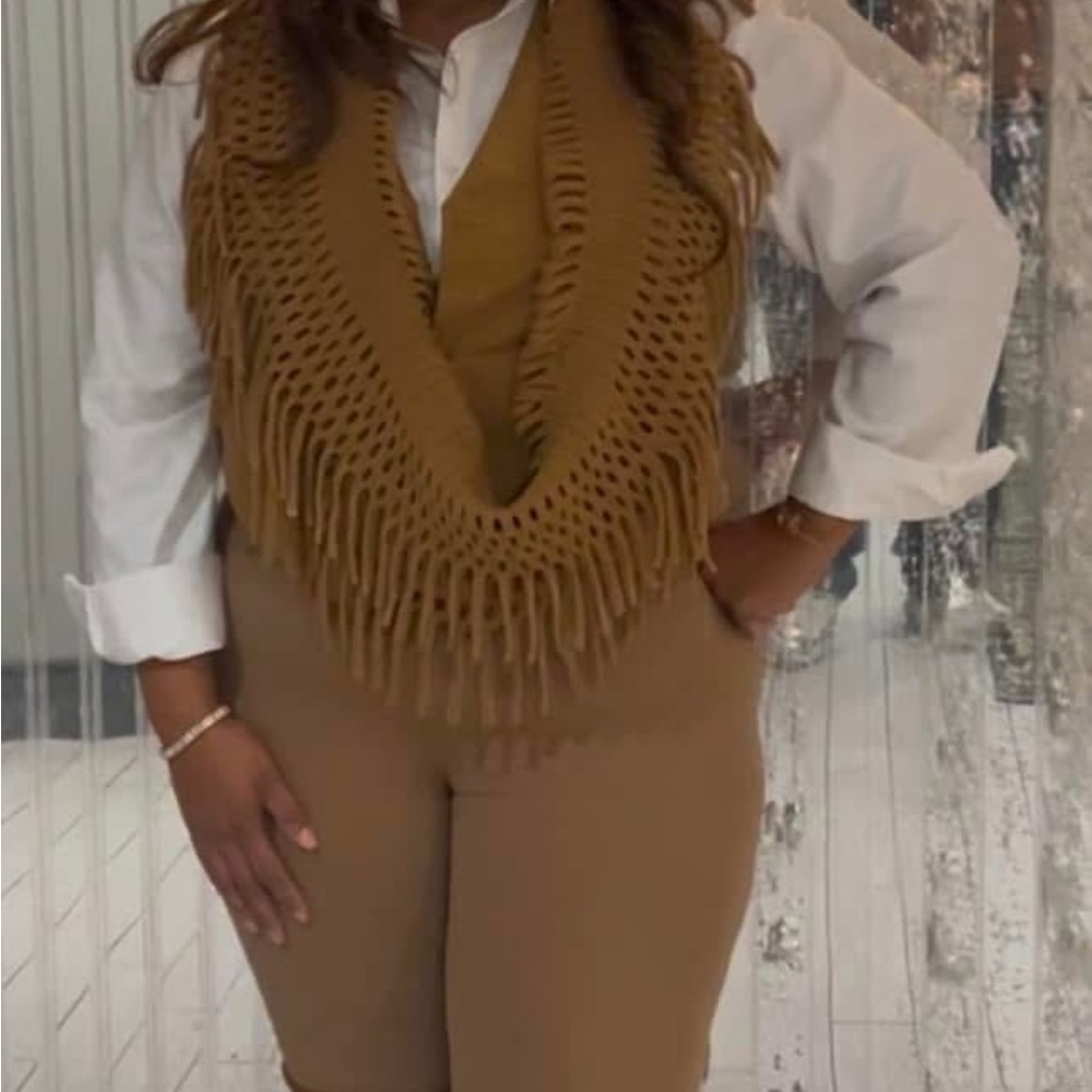 Tan Fringe Knit Vest